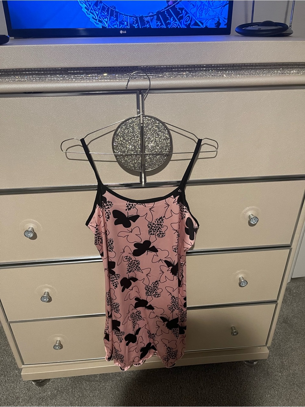 Free People Pink Slip Dress with Black Butterfly Print
